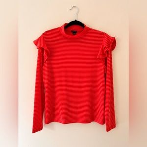 NWT Ann Taylor Pink and Red Stripe Ruffle Sleeve Lightweight Sweater Size L
